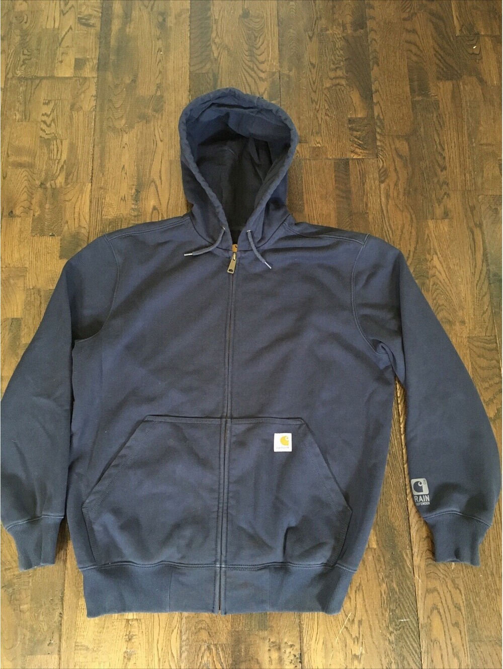 Carhartt Rain Defender Zip Up Hoodie Original Fit Large Navy Heavyweight Fleece